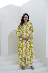 Summer Breeze Co-ord Set -Mustard with White Floral Print